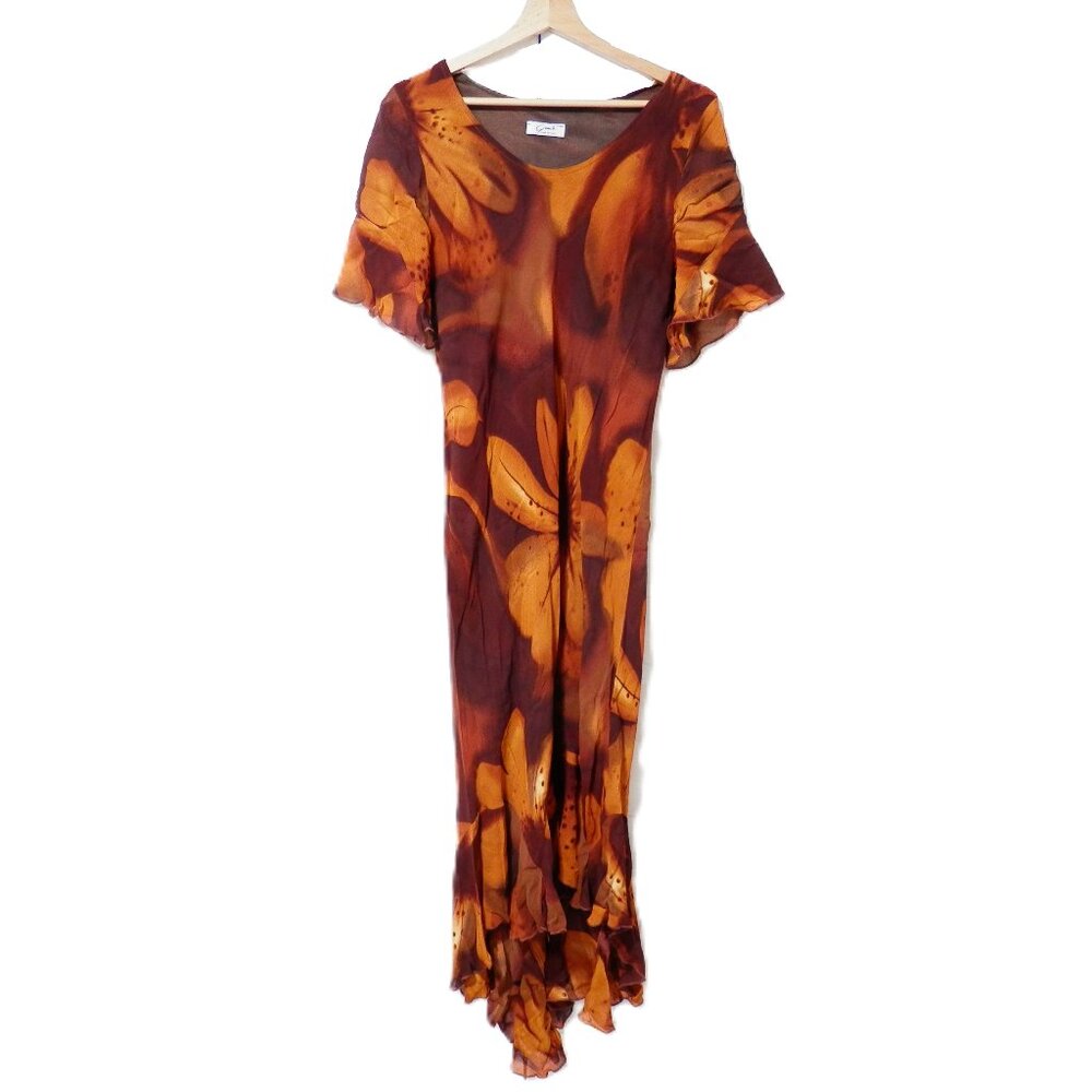 Vintage Italian Floral Mesh Overlay Flutter Midi Dress
